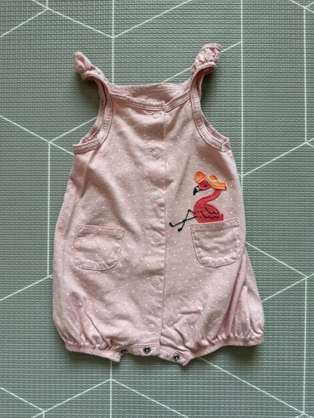 Carters|Baby girl summer bubble romper,Pink Flamingo embroidery onesie,6M•boho